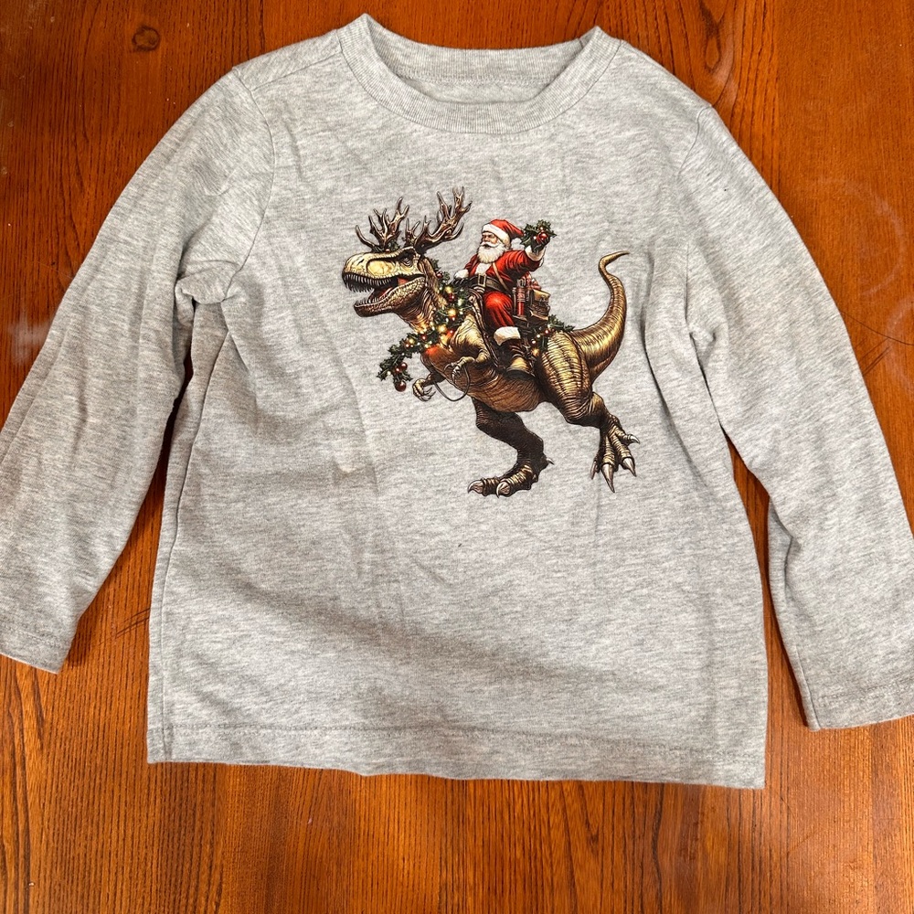 3 for $10! Garanimals Gray Long Sleeve Dinosaur Christmas Tee